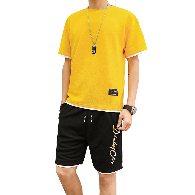 运动套装男士夏装潮流韩版2020新款搭配帅气学生休闲五分裤两件套-图3