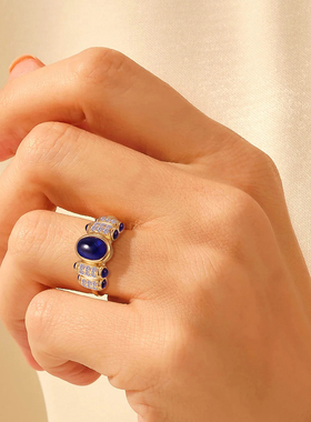 18K黄金戒指复古素面蓝宝石钻戒