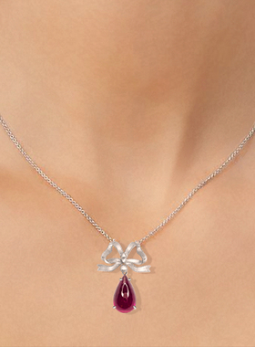 项链天然碧玺铂金紫红色蝴蝶结