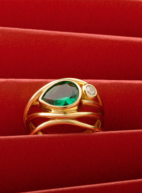 925纯银绿宝石食指戒开口FIICCI