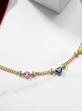 ARTDECO风格彩色蓝宝石古巴项链