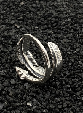 思涵银工坊个性小众印第安阿美咔叽风格925纯银箭头羽毛开口戒指