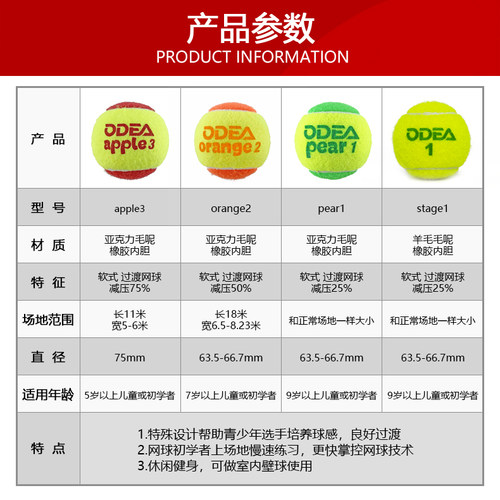 odear欧帝尔网球成人无压V6 DD1 DD2 DD3初学儿童软式训练耐打球 - 图3