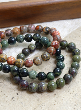 天然花石手串复古多彩纹理手链