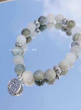 天然手串绿草石新中式藏银女