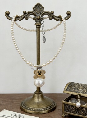 日韩可爱小熊珍珠项链女小众设计感轻奢choker 甜妹百搭锁骨链潮