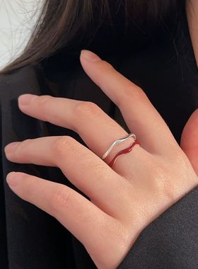 S925纯银双层波纹滴油戒指女小众轻奢时尚设计感指环韩版百搭气质
