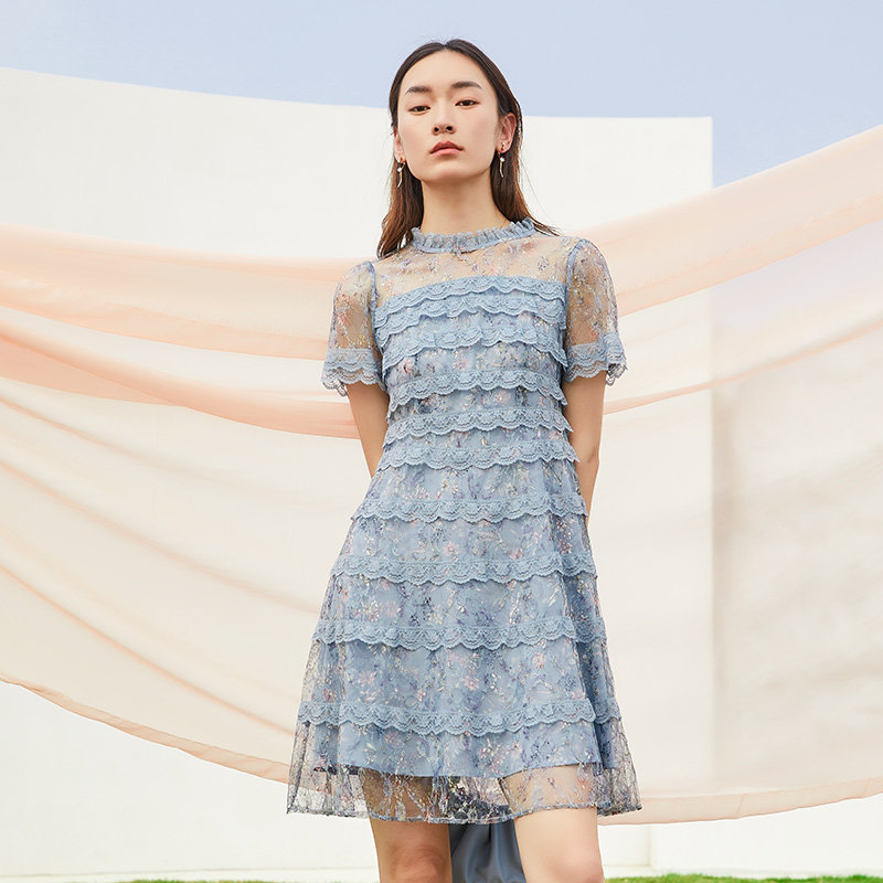 水云间2022夏季新款短袖蕾丝连衣裙 sedate连衣裙