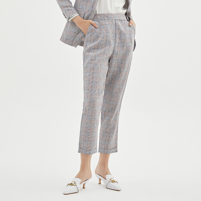 水云间直筒裤女春装新款格子休闲裤 sedate休闲裤