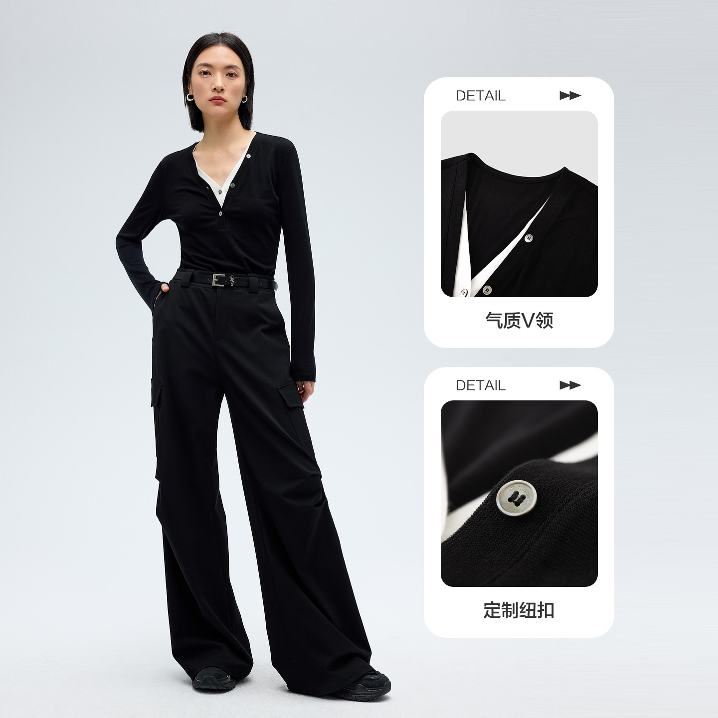 水云间V领假两件天丝针织衫女莱赛尔长袖内搭毛衣上衣2026春新款,淘宝优惠券,粉丝福利购,淘宝优惠卷