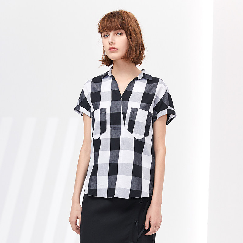 水云间格子衬衣女夏季新款休闲上衣 sedate衬衫