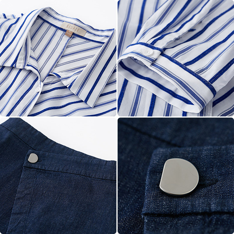 水云间纯棉领条纹连衣裙2020衬衫 sedate连衣裙