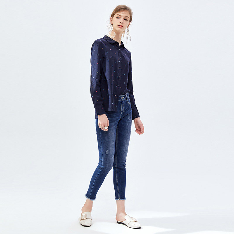 水云间纯棉红波点衬衫女装秋季衬衣 sedate衬衫