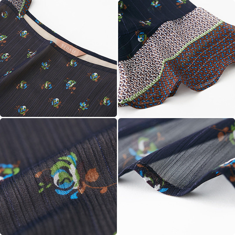 水云间一字领印花2020雪纺衫 sedate蕾丝衫/雪纺衫