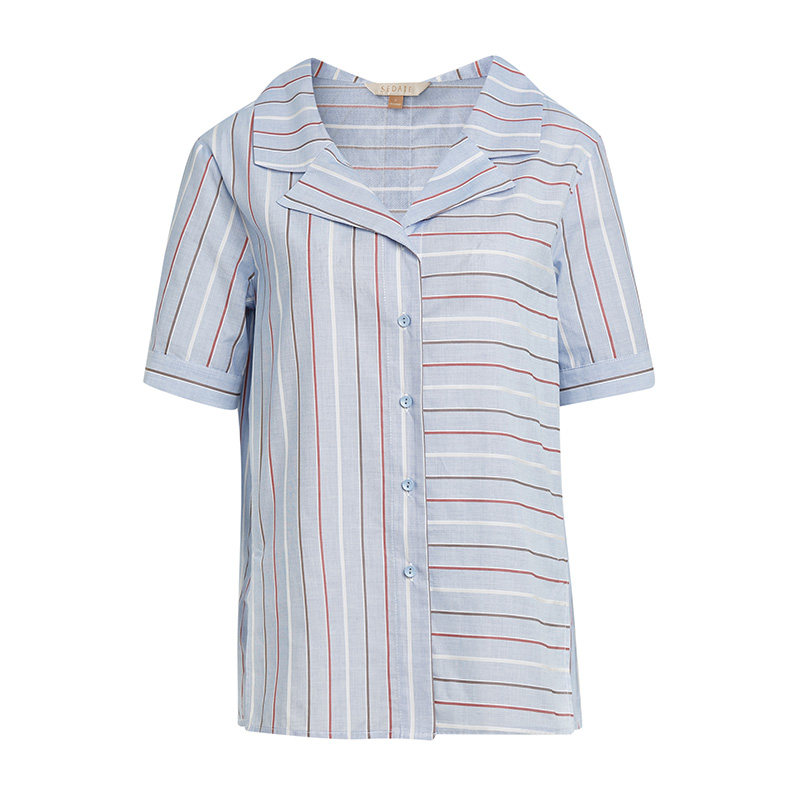 水云间v领彩条纹2020夏季宽松衬衫 sedate衬衫