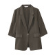 Shuiyunjian Brown Three Quarter Sleeve Small Blazer Women's Acetate Linen Blended Suit Right Shoulder Commuting Style 2026 Summer