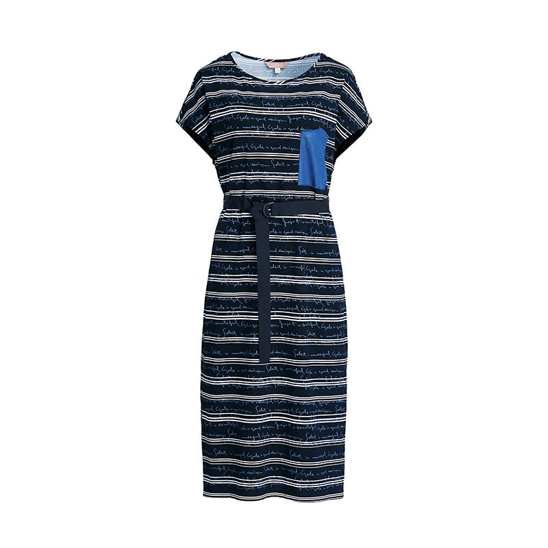 短袖收腰条纹显瘦中长裙 sedate连衣裙