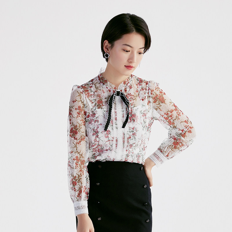 水云间法式立领印花蕾丝衫春季衬衫 sedate蕾丝衫/雪纺衫