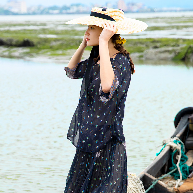 水云间一字领印花2020雪纺衫 sedate蕾丝衫/雪纺衫