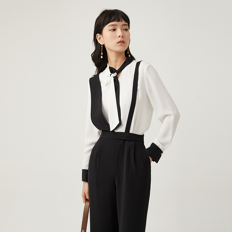 水云间黑色背带裤女直筒宽松休闲裤 sedate休闲裤