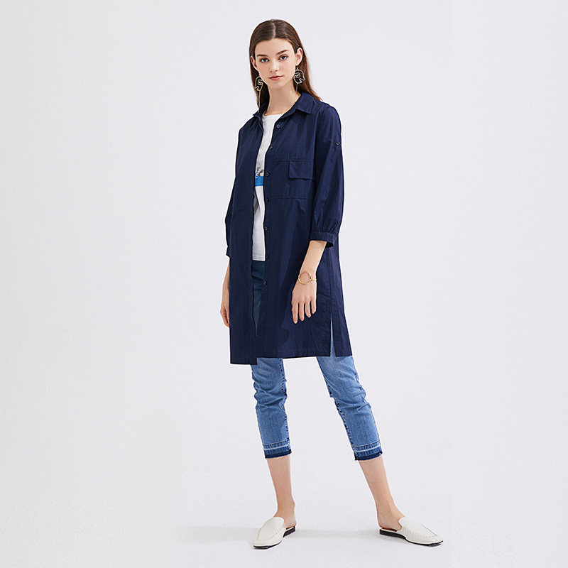 水云间纯棉polo领衬衫风衣女中长款 sedate风衣