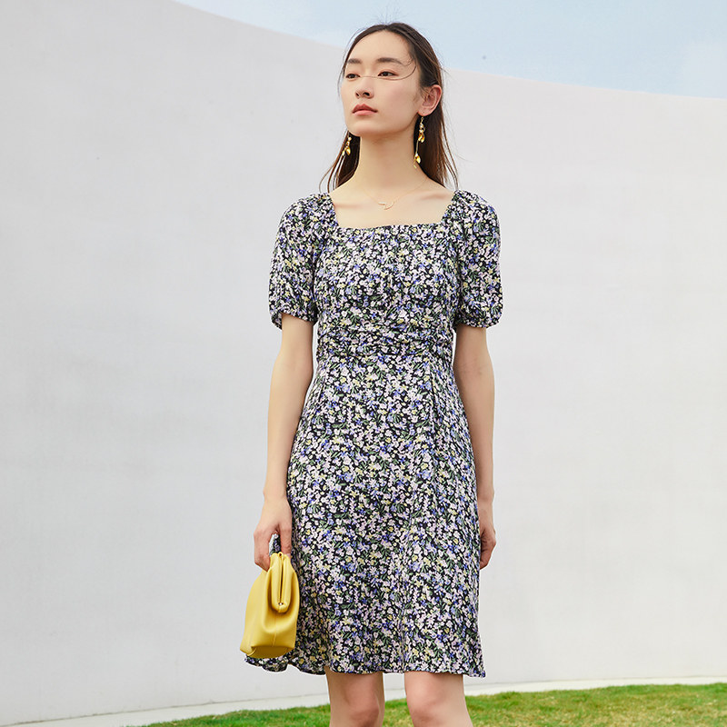 水云间方领连衣裙女2022夏中长裙子 sedate连衣裙