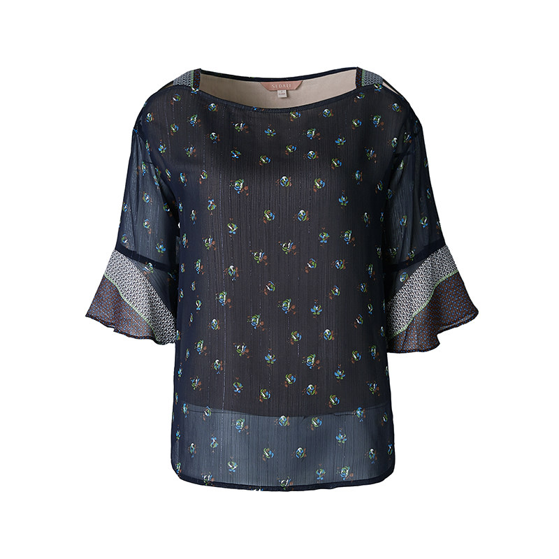 水云间一字领印花2020雪纺衫 sedate蕾丝衫/雪纺衫