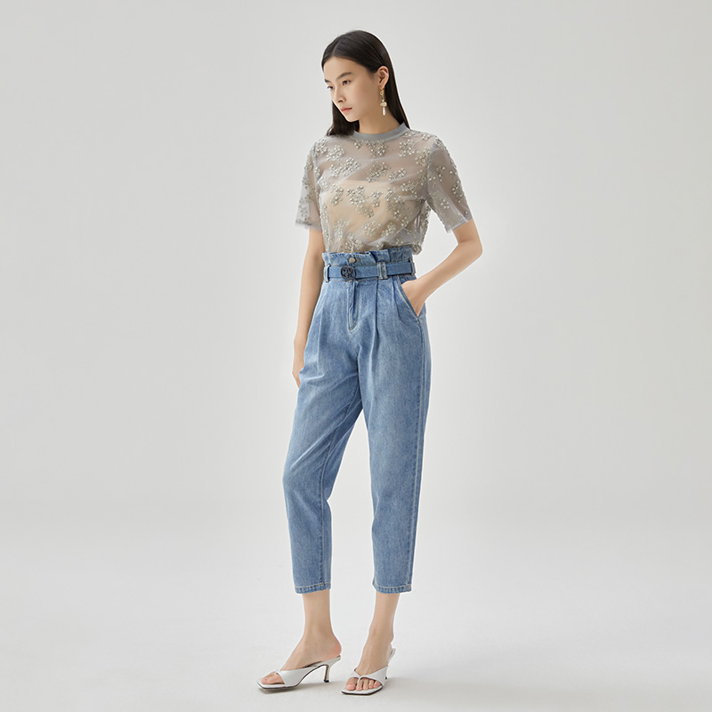 水云间百搭宽松直筒显瘦高腰牛仔裤 sedate牛仔裤