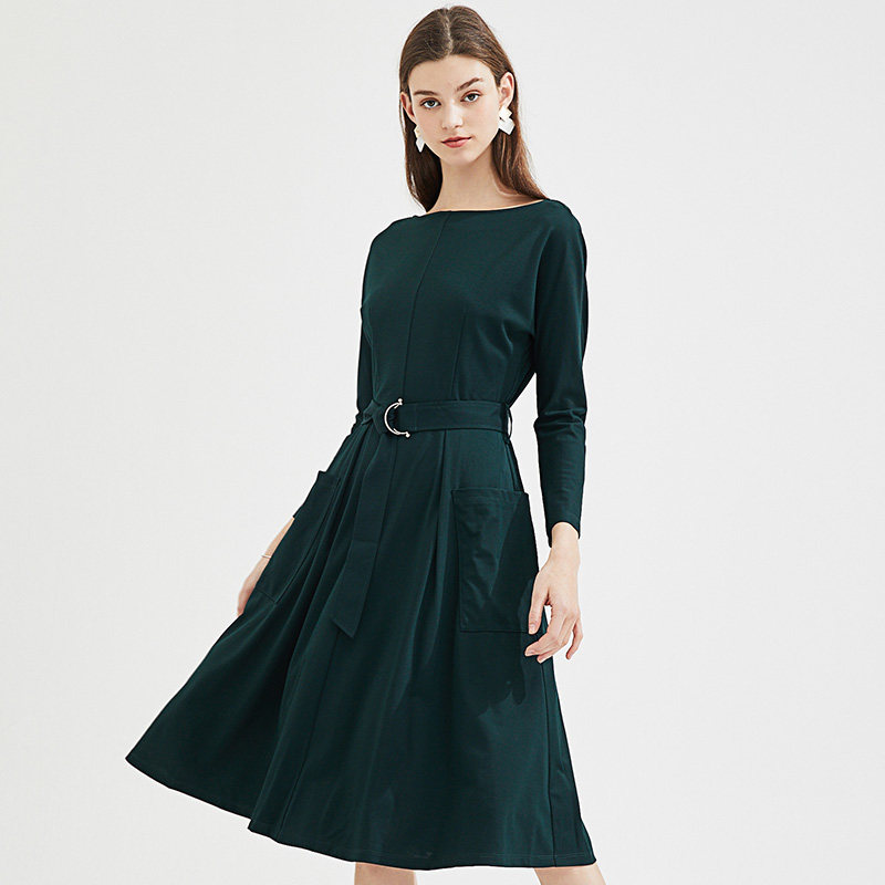 水云间一字领腰带连衣裙2020百褶裙 sedate连衣裙