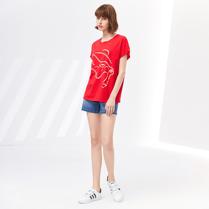 水云间女装夏款新款刺绣镶钻上衣 sedateT恤