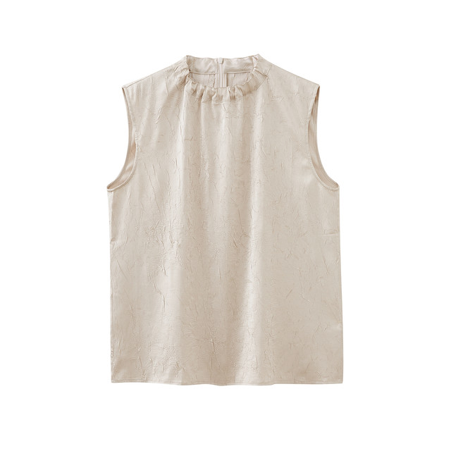 Shuiyunjian khaki pleated vest shirt women's elegant relaxed shirt old money style sleeveless top 2026 summer style