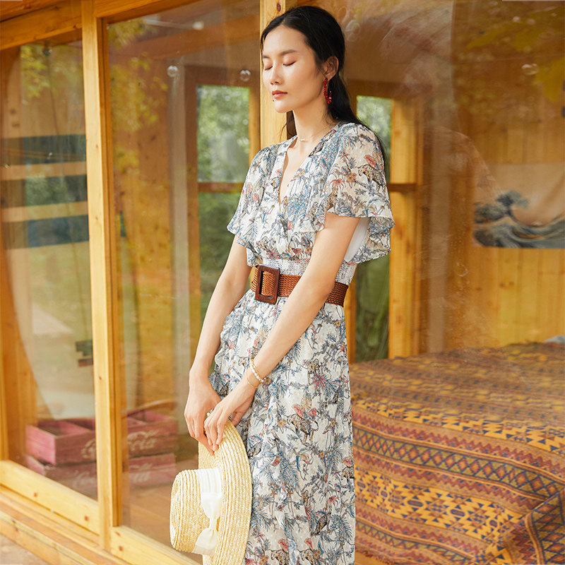 短袖连衣裙高腰显瘦遮肚子碎花裙子 sedate连衣裙