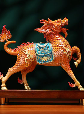 黄铜献瑞摆件一对家居客厅