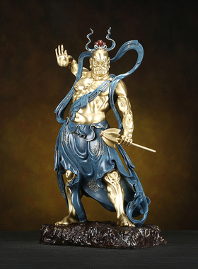 黄铜仁王力王人物像摆件哼哈二将铜雕像家居办公室装饰品摆设礼品