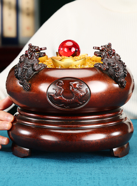 黄铜《四方来财聚宝盆》摆件金蟾