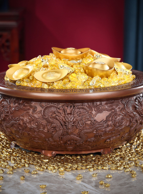 紫铜龙纹生肖聚宝盆摆件乔迁礼