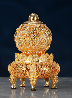 黄铜太极八卦龙凤乾坤鼎摆件