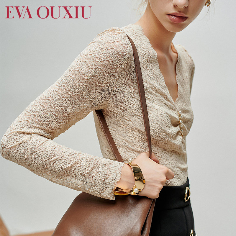 伊华欧秀2022年春季新款时尚蕾丝衫 evaouxiu蕾丝衫/雪纺衫