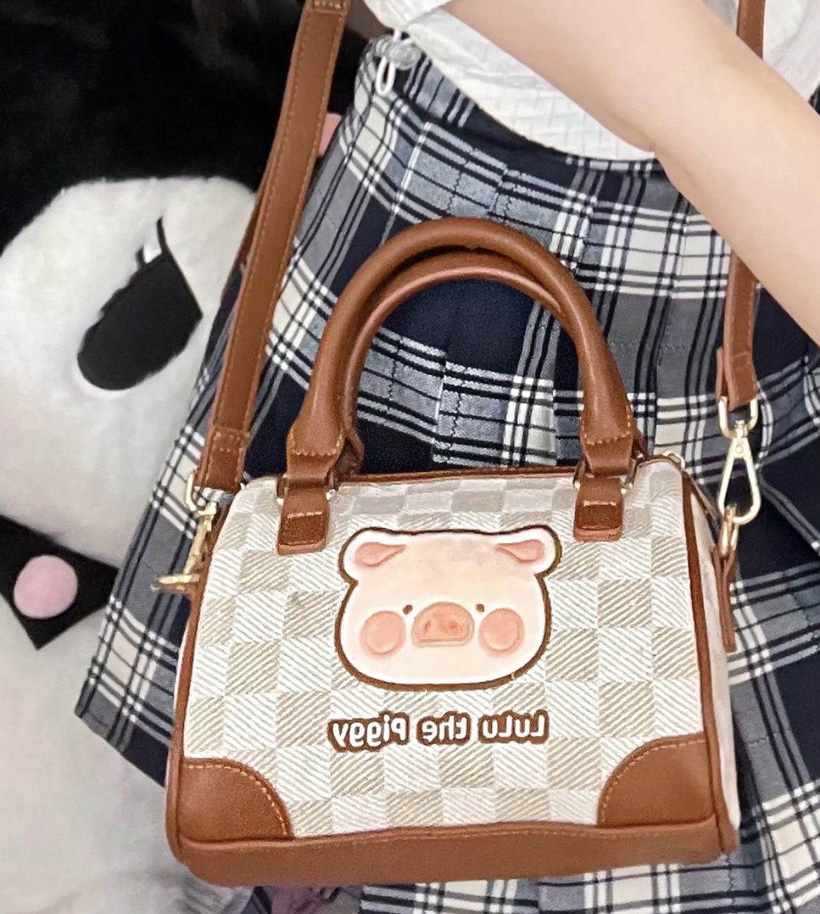 lulu猪波士顿斜挎手提包女ins风可爱学生礼物少女心百搭小方包,淘宝优惠券,粉丝福利购,淘宝优惠卷