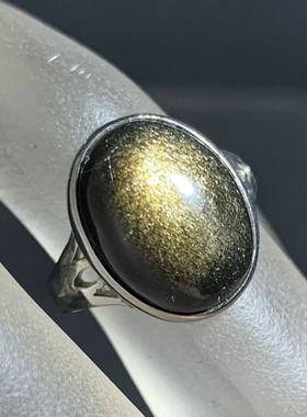 天然金光银镶嵌指环光彩灵动