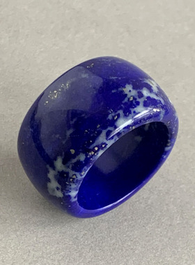 天然青金石板指艳蓝原色指环实物