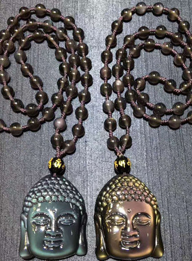 水玉冰魄黑曜石释迦摩尼配珠吊坠