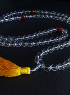 天然白水晶背云佛珠手链