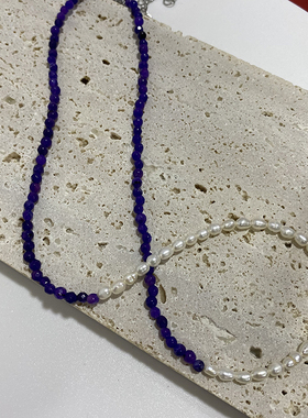欧韩珍珠蓝色珠子女锁骨链项链