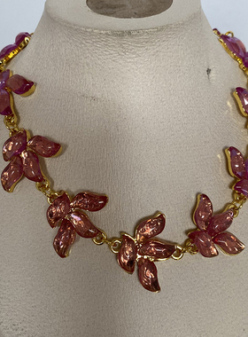 欧韩粉色花朵女项链锁骨链