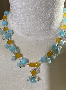 夏天蓝色多巴胺项链女款2025新款高级感轻奢小众设计锁骨链配饰