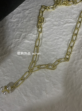欧韩夸张潮流珍珠吊坠金属粗链条
