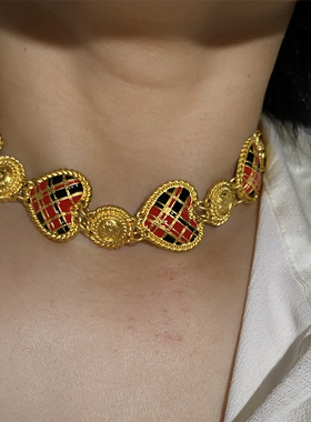 欧韩爱心人头金色金属女项链