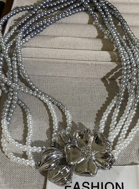 欧美夸张高级感多层珍珠花朵项链女颈链高级感轻奢小众锁骨链
