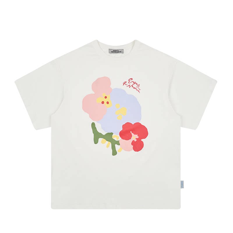 EMPTY REFERENCE原创春日花园花朵印花短袖TEE男女白色休闲T恤_虎窝淘